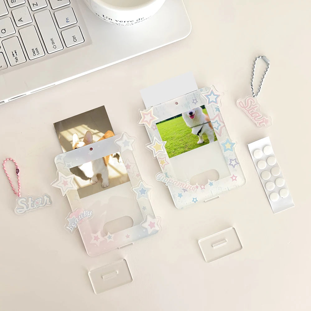 INS Star Acrylic Photocard Holder Korean Ins Idols Photo Frame 3 Inch Cute Sweet Card Display Stand Desktop Decor Card Sleeve