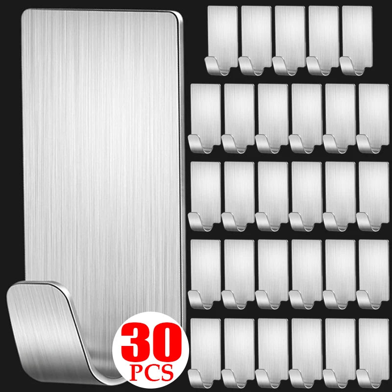 Mini Self Adhesive Hooks Multi-Function Stainless Steel Metal Heavy Duty Wall Hanger Hook Bathroom Organizer Rack Storage Hooks