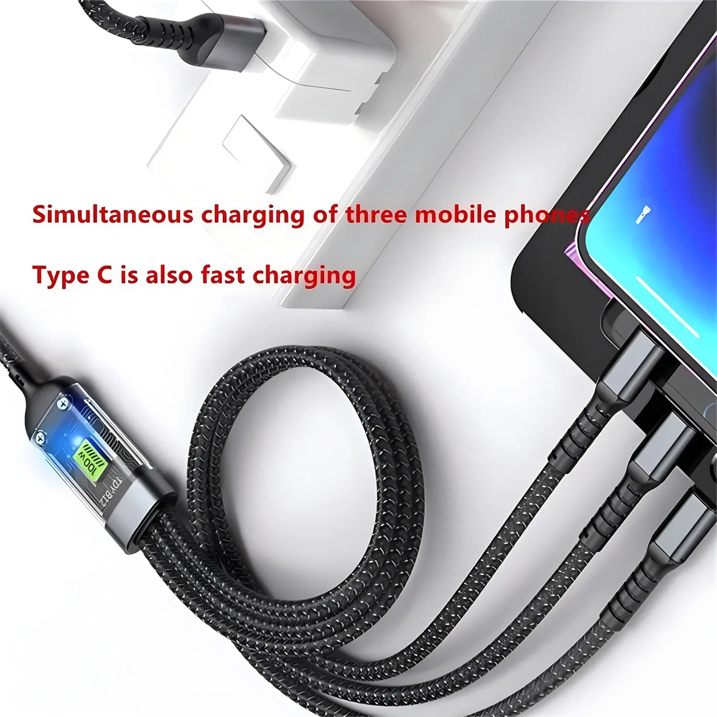Transparent Luminous 3-in-1 Super Fast Charging Cable, 3 in 1 Charging Cable, Universal with Type-C Micro for iPhone15 14 13