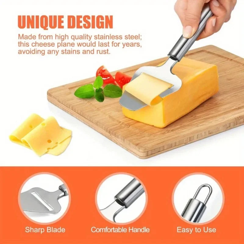 2 Pieces Stainless Steel Wire Cheese Slicer with Cheese Planer, Adjustable Thickness, Kitchen Cooking Tools, Gray