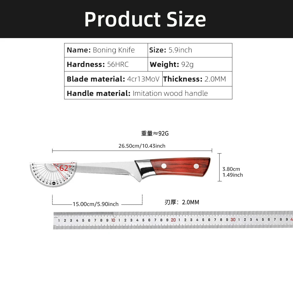 Stainless Steel Kitchen Boning Knife Forged Fillet Knife Meat Fish Cutting Bone Meat Fruit Vegetables Chef Knife with Cover