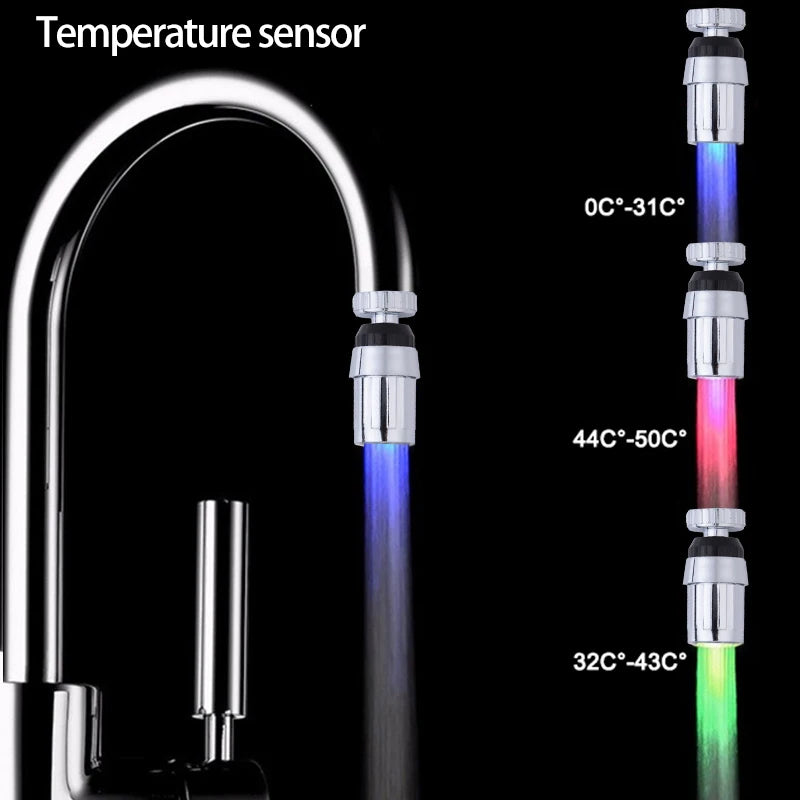 LED Temperature Sensitive 3-Color Light-up Faucet Kitchen Bathroom Glow Water Saving Faucet Aerator Tap Nozzle Shower