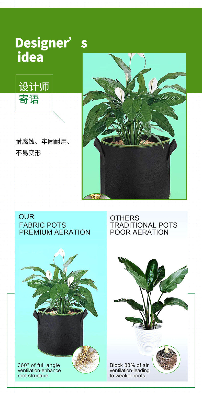Vegetable/Flower/Plant Grow Bags 2/3/5/7/10 Gallon Thickened Non-Woven Grow Bags Aeration Fabric Pots with Handles Flower Pot
