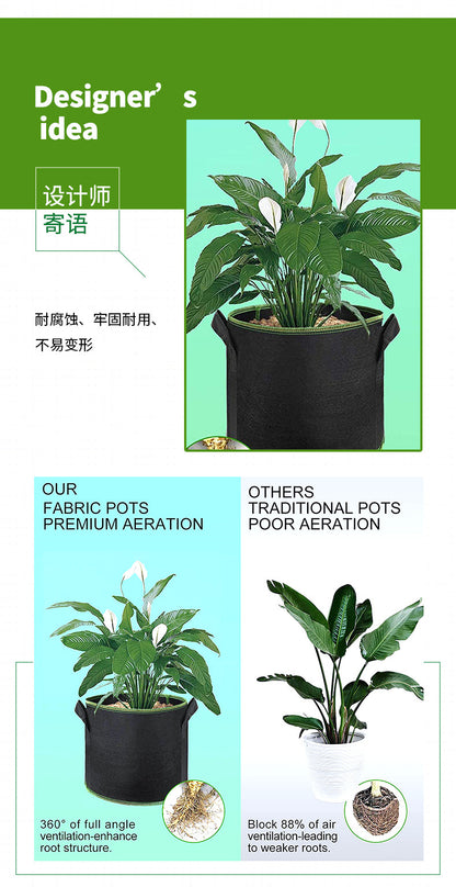 Vegetable/Flower/Plant Grow Bags 2/3/5/7/10 Gallon Thickened Non-Woven Grow Bags Aeration Fabric Pots with Handles Flower Pot