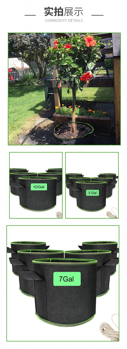 Vegetable/Flower/Plant Grow Bags 2/3/5/7/10 Gallon Thickened Non-Woven Grow Bags Aeration Fabric Pots with Handles Flower Pot