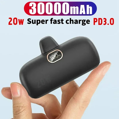 Mini Power Bank 30000mAh Portable Mobile Phone Charger External Battery Power Bank Plug Play Type-C For iPhone Samsung Huawei