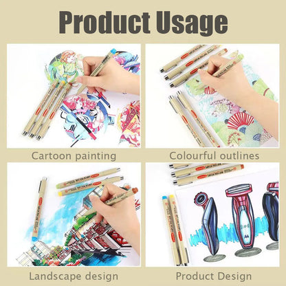 Art Manga Outlining Pen Pigment Liner Micron Pen Marker set Hook Line Needle Pen for Sketch Soft Brush Stationery Art Supplies