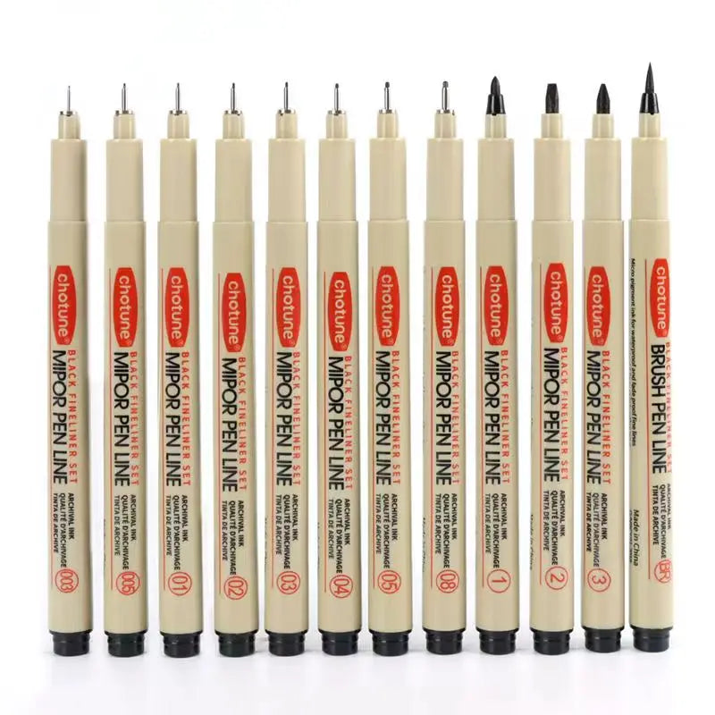 Art Manga Outlining Pen Pigment Liner Micron Pen Marker set Hook Line Needle Pen for Sketch Soft Brush Stationery Art Supplies