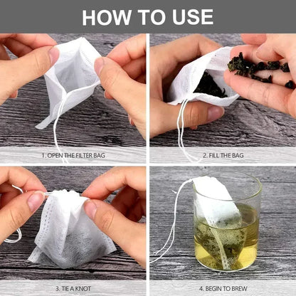 600/50PCS Disposable Tea Filter Bags Non-woven Fabric Teabags With String Kitchen Teaware Coffee Loose Tea Spice Bag Wholesale