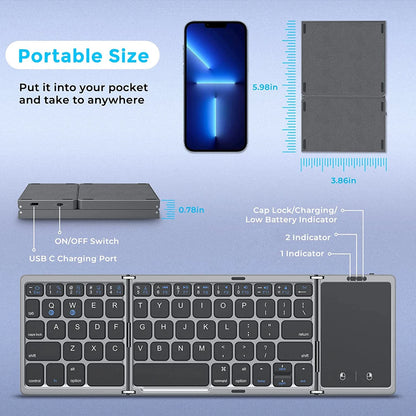 Mini Keyboard Wireless Folding Keyboard Bluetooth Foldable Keyboard With Touchpad for Windows Android iPad Phone PC Rechargeable