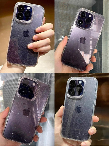 Luxury Clear Glitter Case For iPhone 16 15 14 13 12 11 Pro Max X XS Max XR 7 8 Plus Soft Transparent Silicone Cover